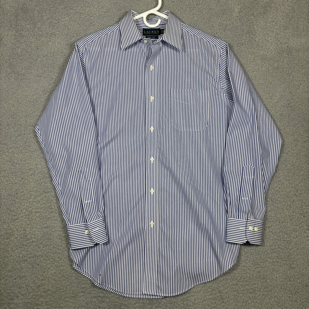 Lauren Ralph Lauren Shirt Mens M 15.5 Blue Striped Non Iron Cotton Button Down